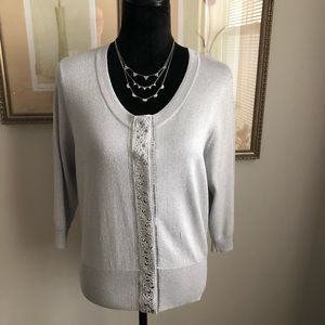 WHBM Gray/Silver Embellished Cardigan Sz L
